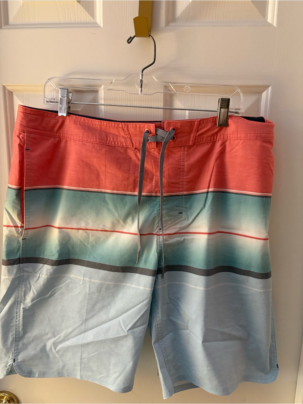 Goodfellow & Co Coral, Aqua and Light Blue Stripe Swim Trunk Board Shorts Sz 36